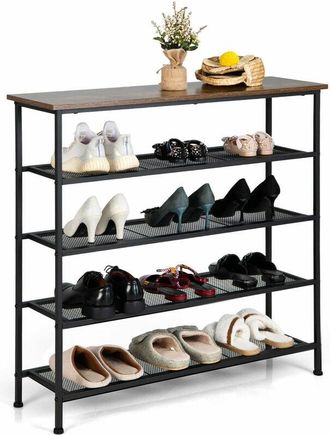 Costway 5-Tier Shoe Rack Industrial Shoe Organizer Flat Mesh Shelves Storage Freestand