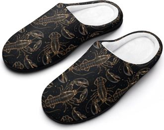 Generic Lobster Gold Pattern Funny Mens Cotton Slippers Soft Non-Slip Rubber Sole House Slipper Indoor Outdoor