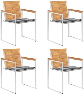 vidaXL Vidaxl - Sillas De Jard&iacute;n 4 Unidades Con Cojines Madera Maciza Teca