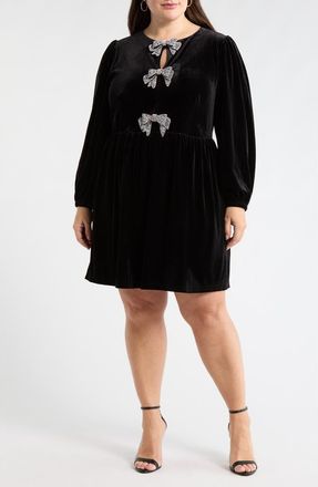 Sugarlips Glow Bow Velvet Long Sleeve Dress in Black at Nordstrom, Size 1X