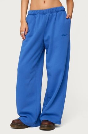 Edikted Basic Girl Wide Leg Sweatpants in Blue at Nordstrom, Size X-Large