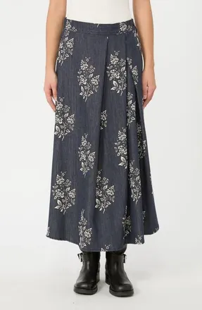 Max Mara Struzzo Floral Denim Midi Skirt in Navy at Nordstrom, Size 16