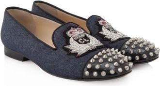 Christian Louboutin Denim Intern Spiked Flats Size 40