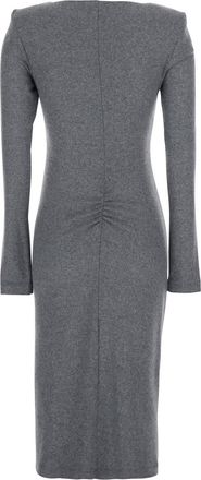 Pinko Grey Crew Neck Dress With Zip Closure And Ruffle Details In Fabric Woman