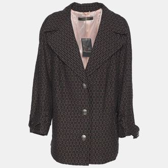 Marina Rinaldi Black/pink Patterned Jacquard Knit Single Breasted Blazer