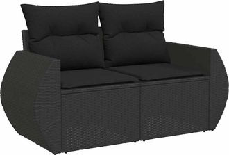 vidaXL Vidaxl - Sof&aacute; De Jard&iacute;n 2 Plazas Con Cojines Rat&aacute;n Sint&eacute;tico Negro