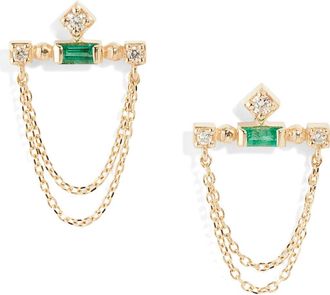 Anzie Cléo Emerald & Diamond Bar Chain Earrings at Nordstrom