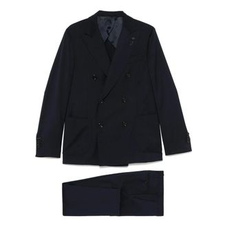 Lardini Middernachtblauw Wollen Double-Breasted Jurk - Heren - Business pakken - Blauw - 2XL - Wol - Kostuums
