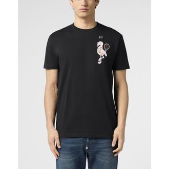 Philipp Plein Round Neck T-Shirt Tennis Flamingo Patch Men in Black at Nordstrom, Size Xx-Large