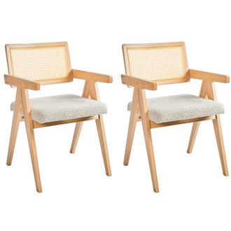 Beliani Conjunto De 2 Sillas De Comedor Retro Estructura De Madera De Caucho Asiento De Boucl&eacute; Comedor Cocina Marr&oacute;n Claro Y Beige Claro Ava