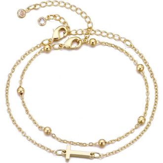 Adornia 2-Piece Initial Bead Chain Bracelet Set in Gold-T at Nordstrom Rack