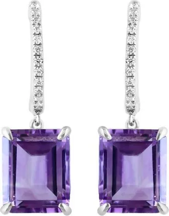 Effy 925 Sterling Silver Emerald Cut Amethyst & White Sapphire Drop Earrings at Nordstrom