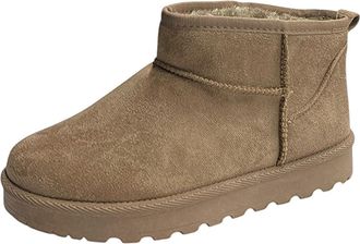 Generic Womens Faux Fur Lining Flatform Warm Comfy Mini Ankle Winter Boots (Khaki, One Size, UK Footwear Size System, Adult, Women, Numeric, Medium, 6.5)