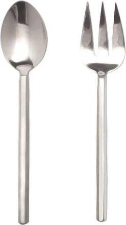 Blue Pheasant Roland Polished Serving Spoon & Fork - Set Of 2 In Silver