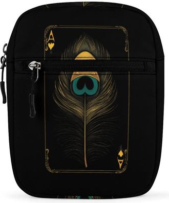 Generic Peacock Feather Card Trendy Crossbody Bag for Men Women Small Satchel Men Sling Adjustable Shoulder Strap Messenger