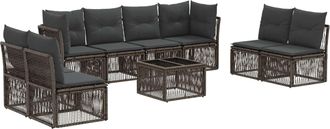 vidaXL Conjunto De Sof&aacute;s De Jard&iacute;n 9 Uds. Gris Rat&aacute;n Sint&eacute;tico Vidaxl