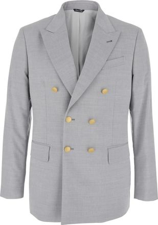 Reveres 1949 Grijze Double-Breasted Wollen Jas - Heren - Blazers - Grijs - L - Wol - Jassen