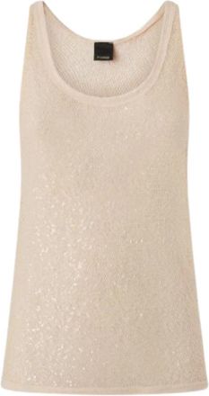 Pinko Waiting Canottiera Rete - Dames - Tops zonder mouwen - Beige - M - Nylon - Tops