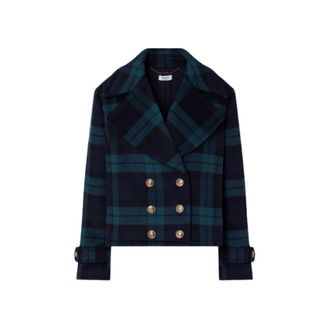 Liu Jo Korte double-breasted jas met ruitpatroon - Dames - Jassen - Blauw - Maat: M Wol