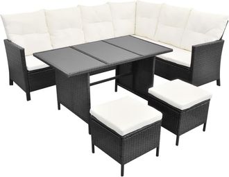 vidaXL Set De Muebles De Jard&iacute;n 4 Pzas Y Cojines Rat&aacute;n Sint&eacute;tico Negro Vidaxl