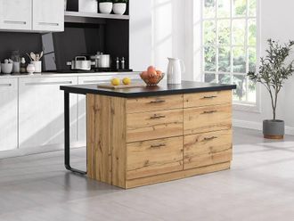 Vente-Unique Kitchen Island With 6 Drawers In MDF & Metal - Black & Light