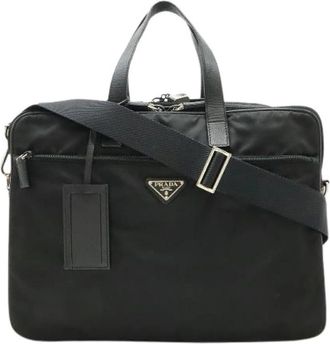 Prada Pre-owned Triangle Logo Nylon Briefcase - unisex - Vintage Tassen - Zwart - ONE Size - Nylon - Vintage
