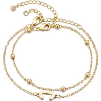 Adornia 2-Piece Initial Bead Chain Bracelet Set in Gold-C at Nordstrom Rack