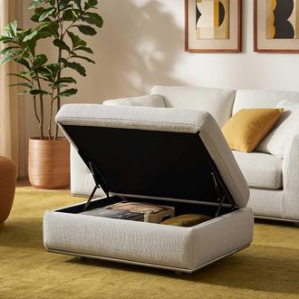 Castlery Performance Fabric Hidden Storage Ottoman - White | Hamilton by Castlery