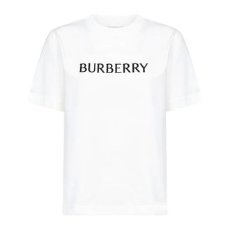 Burberry Tops, Dames, Wit, 2Xs, Katoen, Logo Katoenen T-shirt