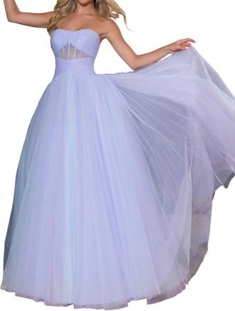 Rachel Allan Tulle Strapless A-Line Gown In Powder Blue Lilac
