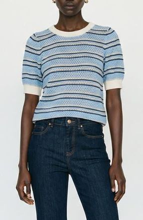 Vero Moda Rita Stripe Short Sleeve Cotton Sweater in Birch Stripes Brunne at Nordstrom Rack, Size X-Small