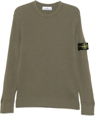 Stone Island Trui van Ribgebreide Scheerwol - Heren - Ronde hals truien - Groen - M - Wol - Truien & Vesten
