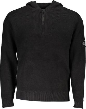 Calvin Klein Katoenen hoodie met logo-detail en halve rits - Heren - Hoodies - Zwart - S - Katoen - Hoodies & sweatvesten