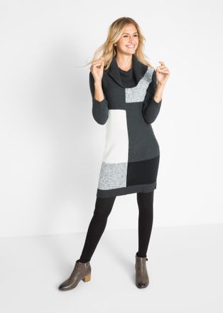 Bonprix Strickkleid BONPRIX, Damen, Gr. 56/58 (XXXL), N-Gr, grau (anthrazit meliert, hellgrau meliert), Obermaterial: 50% Baumwolle, 50% Polyacryl, figurbeton