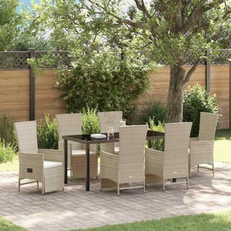 vidaXL Conjunto De Comedor De Jard&iacute;n 7 Pcs Beige Rat&aacute;n Sint&eacute;tico Vidaxl
