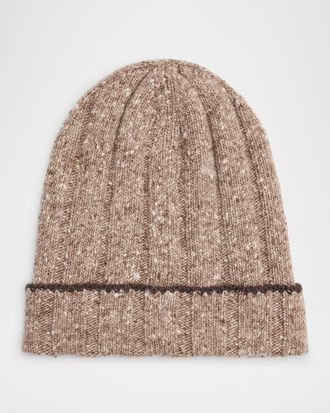 Brunello Cucinelli Mens Cashmere Donegal Rib-Knit Beanie Hat