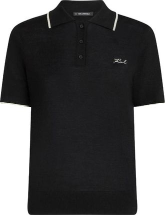 Karl Lagerfeld Essential Merino Wol Polo - Dames - Polos - Zwart - L - Wol - Tops