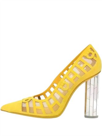 Ferragamo Womens Leather Heeled Pumps In Yellow