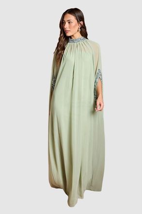 Coast Chiffon Cape Style Sequin Maxi Dress in Sage at Nordstrom, Size 8