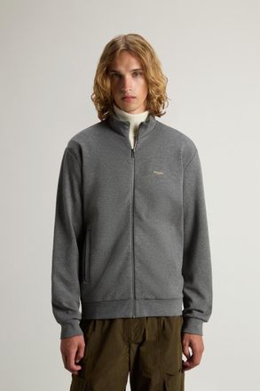 Woolrich uomo Felpa full-zip a collo alto in misto cotone interlock con logo Grigio Taglia XXL