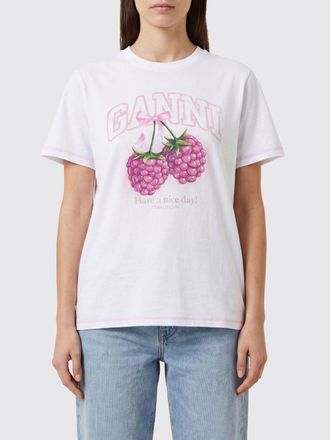 Ganni T-shirt slim fit in cotone bianco con stampa logo Fruit