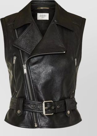 Saint Laurent leather biker vest belted sleeveless design