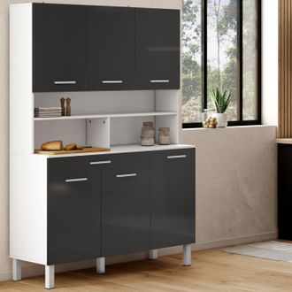 IDMarket Idmarket - C&oacute;moda De Cocina Cina De 120 Cm Con 6 Puertas Y Caj&oacute;n Gris Y Blanco