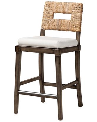 Baxton Studio Porsha Modern Bohemian Mahogany & Rattan Counter Stool