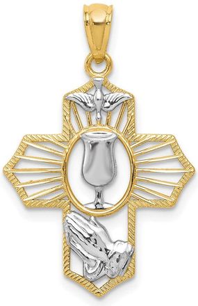Diamond2Deal 14k Yellow Gold Rhodium Cross Pendant