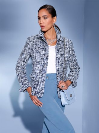 Cr&eacute;ation L Jackenblazer CREATION L Boucl&eacute;-Blazer, Damen, Gr. 36, blau (mittelblau, royalblau, gemustert), 63% Polyester, 34% Baumwolle, 3% metallisierte Fasern, 