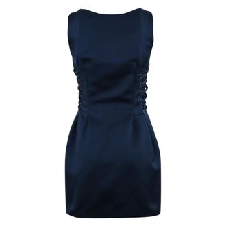 Elisabetta Franchi Vestido Azul Sat&eacute;n con Cuello Barco - Dresses - Mujer - Azul - L