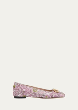 Valentino Garavani VLogo Floral Jacquard Ballerina Flats