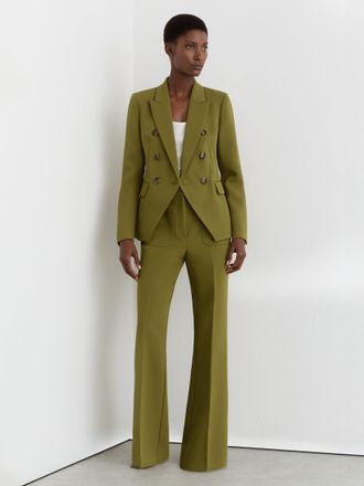 Reiss Chartreuse Green Twill High-rise Flared Trousers, 14