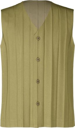 Homme Plissé Issey Miyake Gilet plissettato con bottoni - Verde